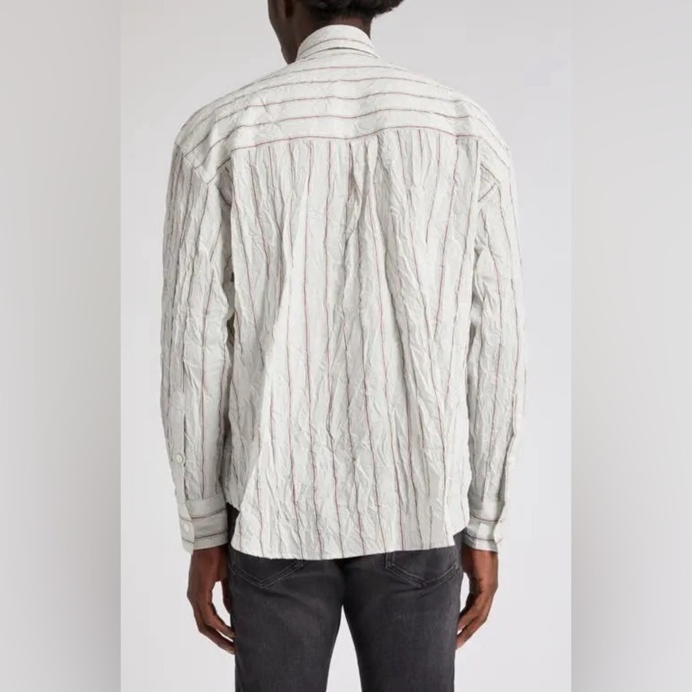nwt JOHN ELLIOTT Men's Crinkled Tie Shirt in Manhasset Stripe Size Large - Picture 6 of 12